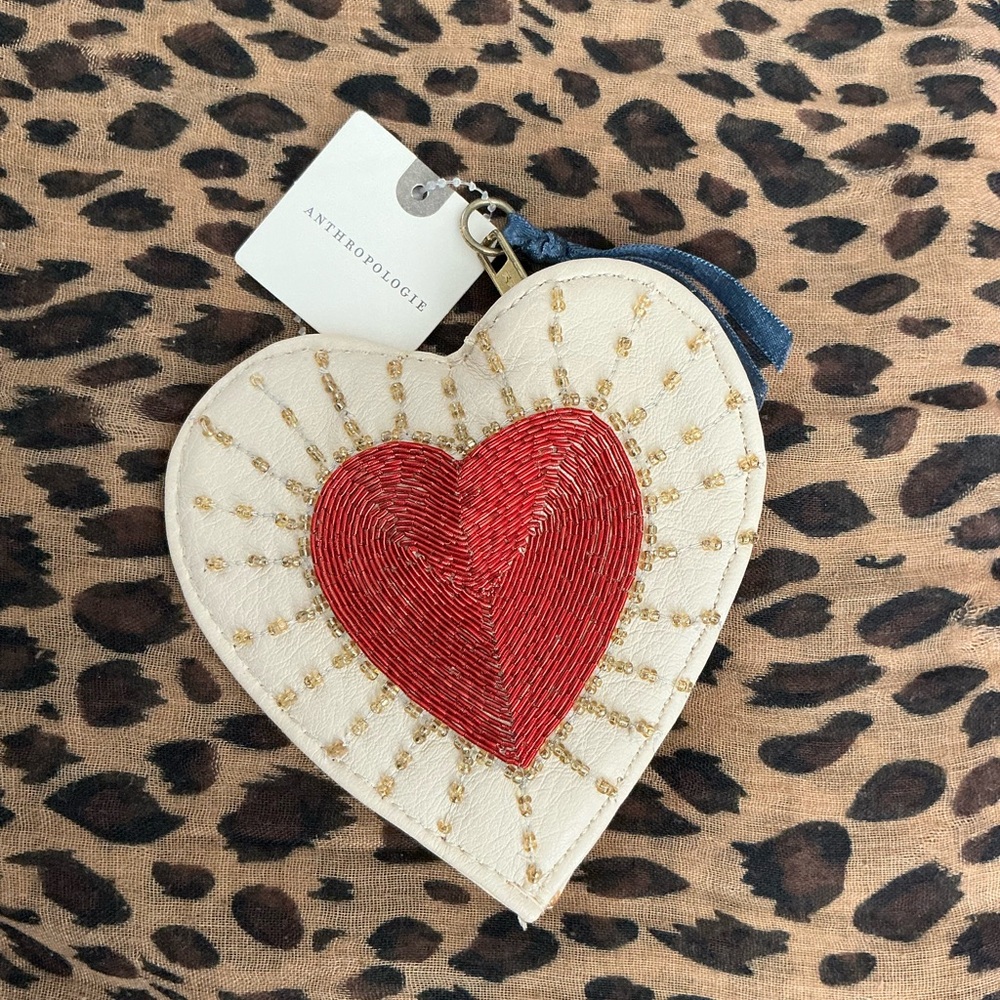 Anthropologie Cream and Red Coin Purse - Picture 2 of 5